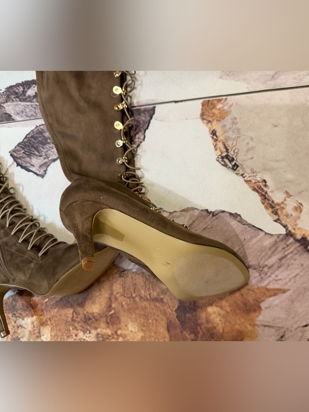 Journee Collection Taupe Over-the-Knee Lace-Up Stiletto Boot - Picture 5 of 5